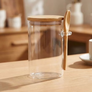 airtight glass jar, glass jar with spoon, glass jar with lid and spoon