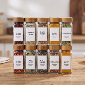 spice jars with bamboo lids